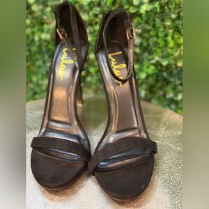 New Lulus Taylor black suede ankle strap heels